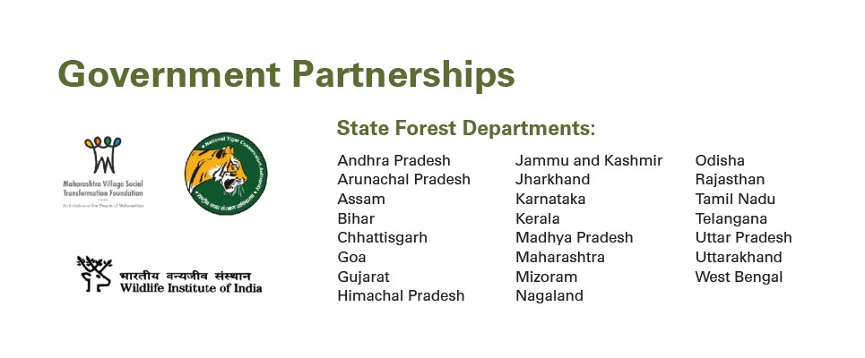 WCT Government Partnerships - To execute the wide range of conservation interventions that constitute our 360° approach, we partner with the Central and State governments, universities, research institutions, and other non-profit organisations engaged in wildlife conservation and community development across the country.
