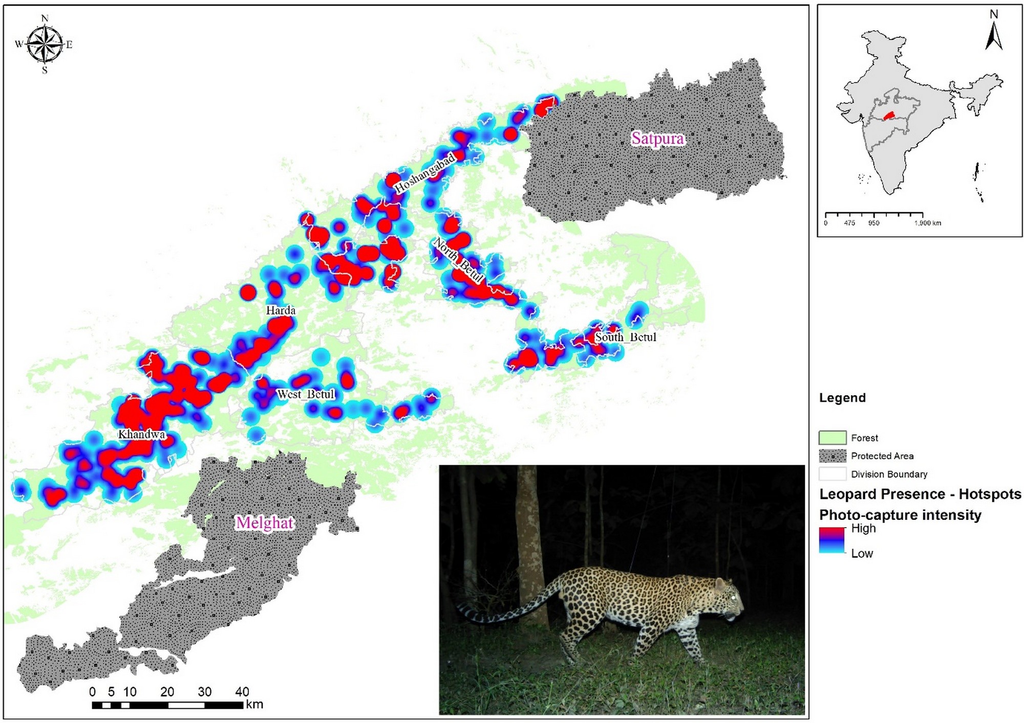 Annals Of The Satpura Uplands - Map showing hotspots of leopard presence in the Satpura-Melghat Corridor. Photo: WCT.